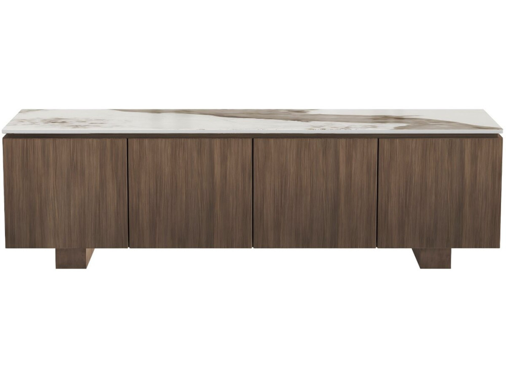 Meuble TV en bois avec plateau en céramique "Elma" - 160 x 45 x 45 cm - Marron