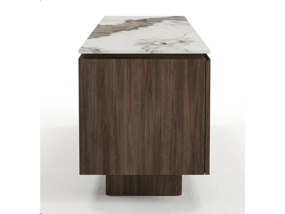 Meuble TV en bois avec plateau en céramique "Elma" - 160 x 45 x 45 cm - Marron