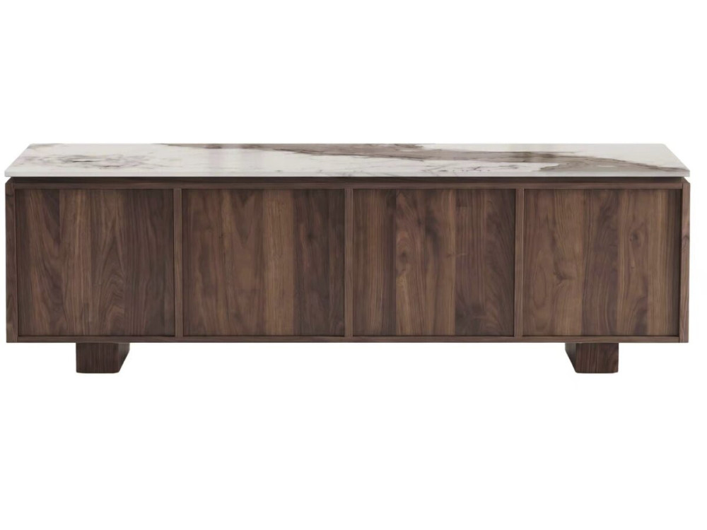 Meuble TV en bois avec plateau en céramique "Elma" - 160 x 45 x 45 cm - Marron