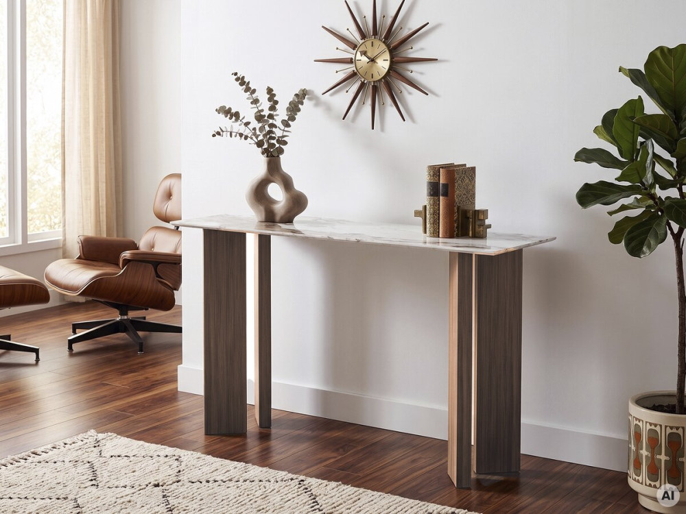 Console en bois avec plateau en céramique "Elma" - 140 x 40 x 80 cm - Marron