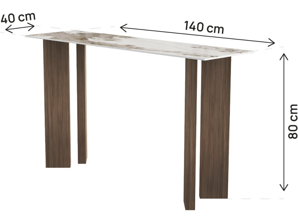 Console en bois avec plateau en céramique "Elma" - 140 x 40 x 80 cm - Marron