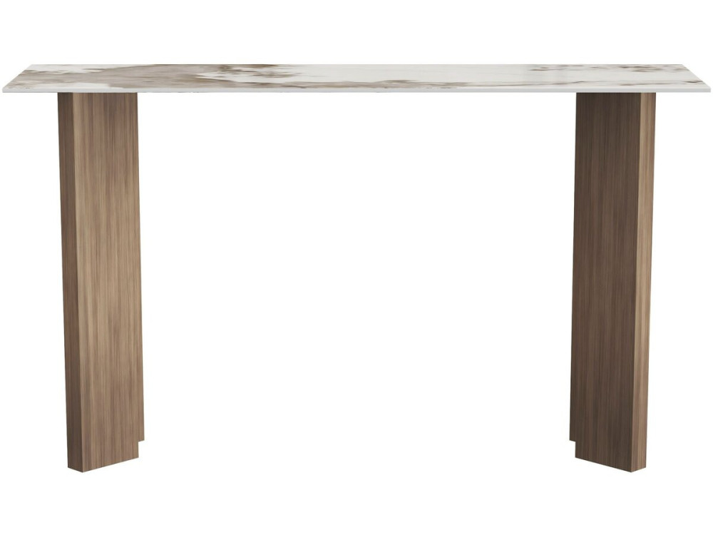 Console en bois avec plateau en céramique "Elma" - 140 x 40 x 80 cm - Marron
