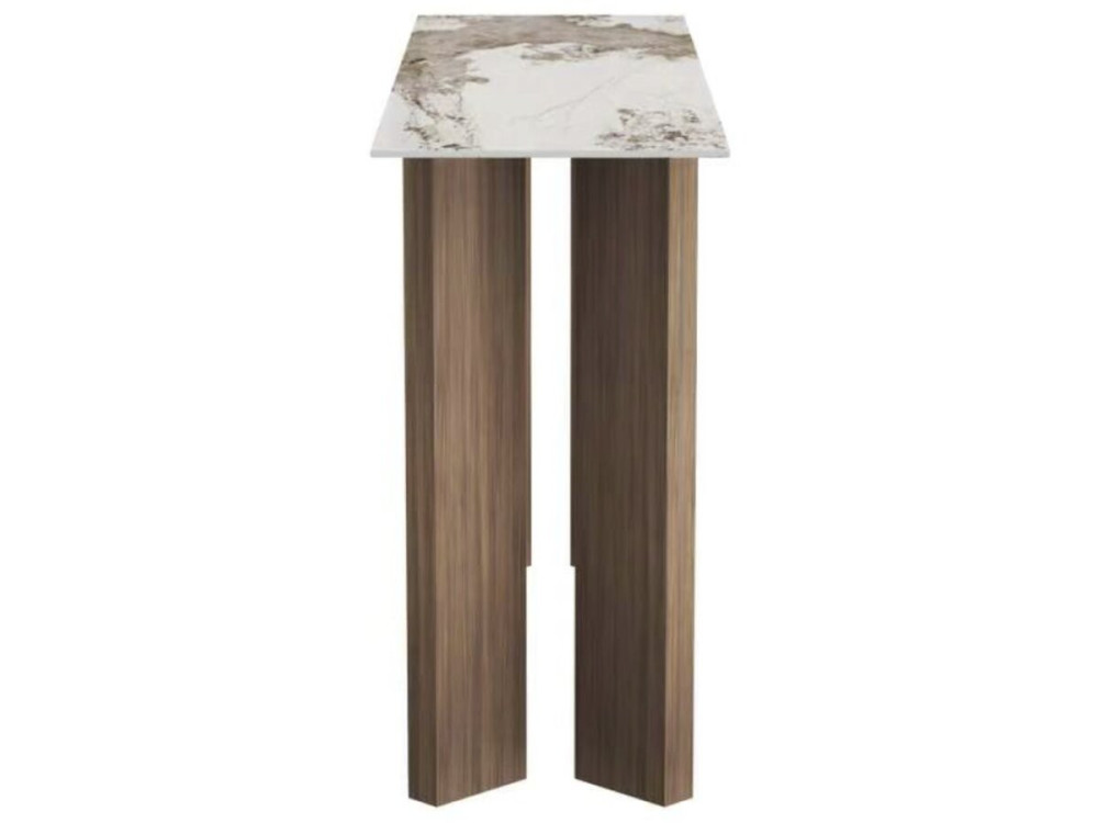 Console en bois avec plateau en céramique "Elma" - 140 x 40 x 80 cm - Marron