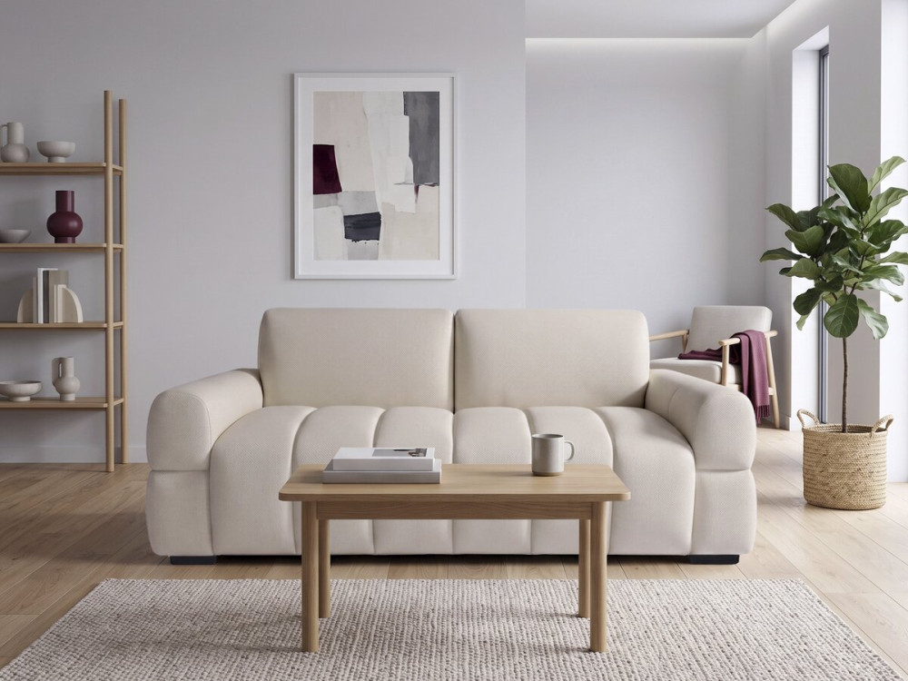 Canapé lit convertible express "Zoé" - Matelas 18 cm - Couchage 140 cm - 3 places - Beige
