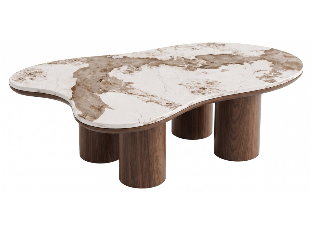 Table basse en bois avec plateau en céramique "Kora" - 120 cm - Marron