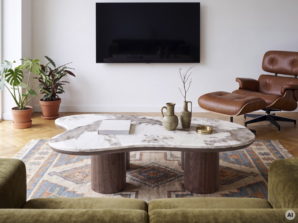 Table basse en bois avec plateau en céramique "Kora" - 120 cm - Marron