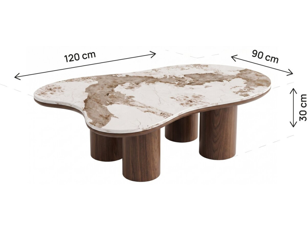 Table basse en bois avec plateau en céramique "Kora" - 120 cm - Marron