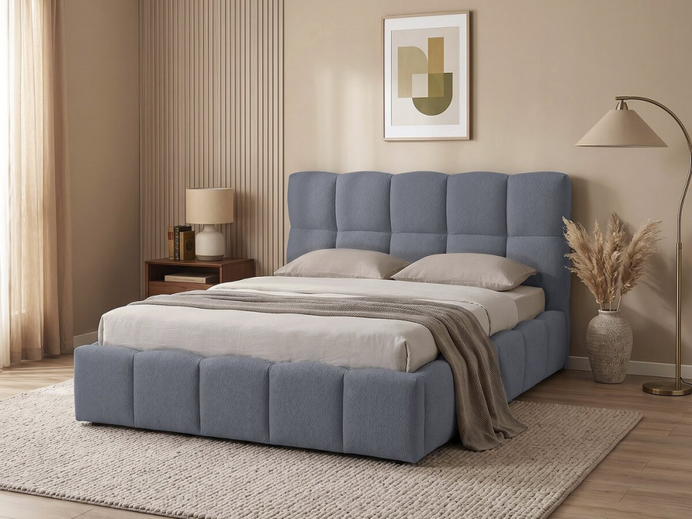 Lit double en tissu avec coffre "Davos" - 140 x 190 cm - Gris