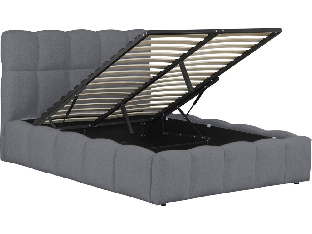 Lit double en tissu avec coffre "Davos" - 160 x 200 cm - Gris