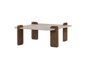 Table basse en bois "Marais" - 117 x 117 x 35 cm - Travertin / Noyer Venezia