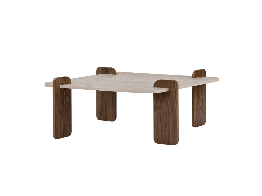 Table basse en bois "Marais" - 117 x 117 x 35 cm - Travertin / Noyer Venezia