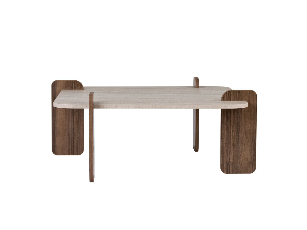 Table basse en bois "Marais" - 117 x 117 x 35 cm - Travertin / Noyer Venezia