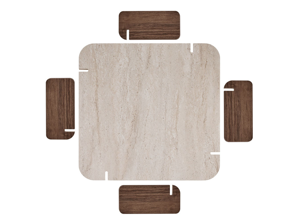 Table basse en bois "Marais" - 117 x 117 x 35 cm - Travertin / Noyer Venezia