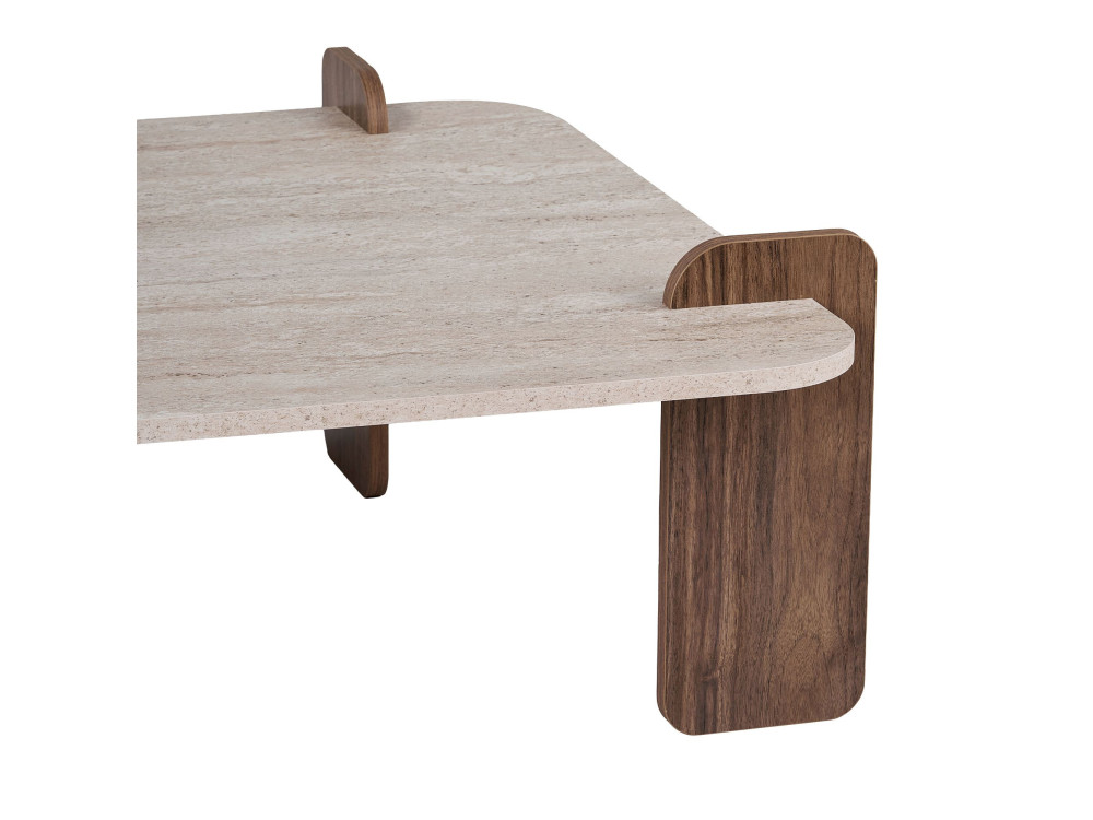 Table basse en bois "Marais" - 117 x 117 x 35 cm - Travertin / Noyer Venezia