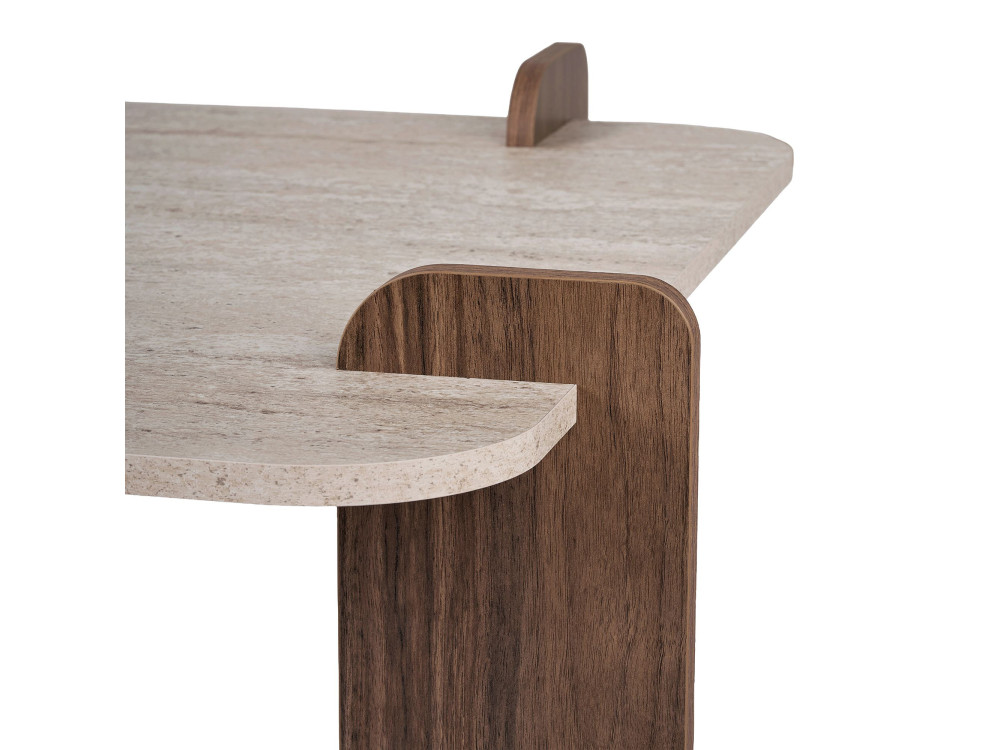 Table basse en bois "Marais" - 117 x 117 x 35 cm - Travertin / Noyer Venezia