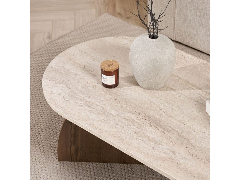 Table basse en bois "Melina" - 120 x 60 x 40 cm - Travertin / Noyer Venezia