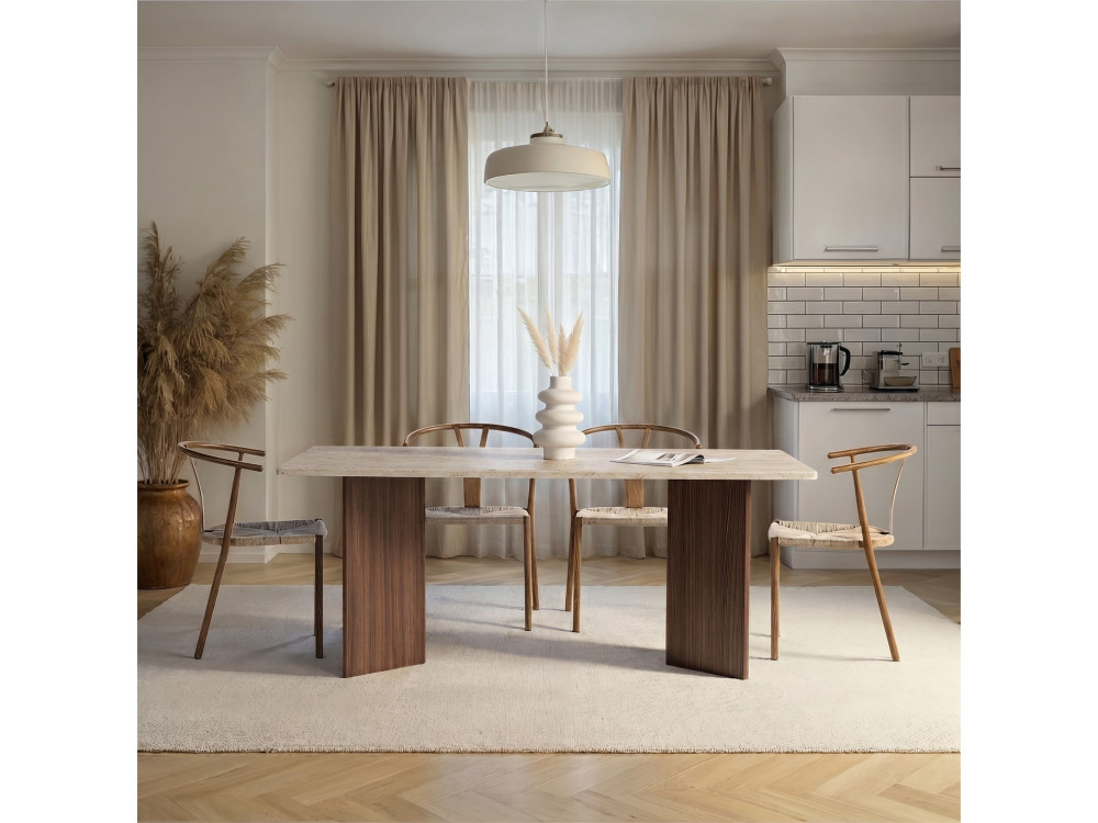 Table à manger en bois "Linza" - 180 x 90 x 75 cm - Travertin / Noyer Milano