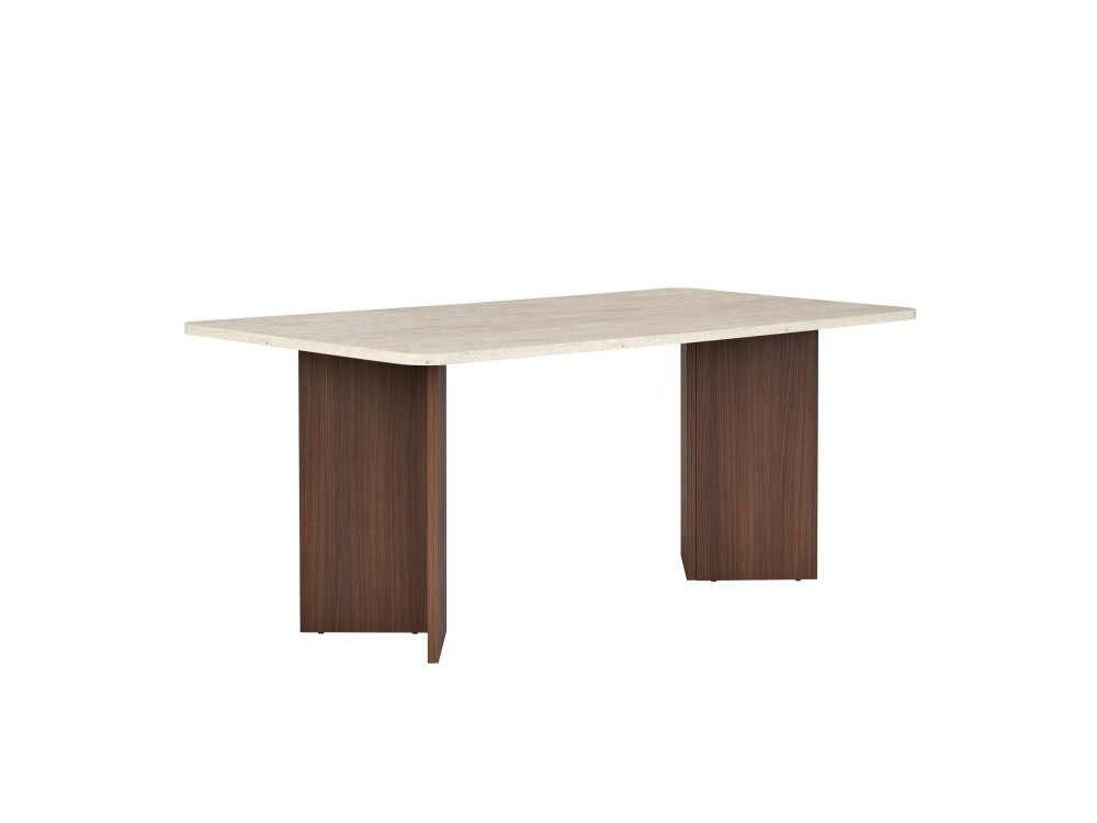 Table à manger en bois "Linza" - 180 x 90 x 75 cm - Travertin / Noyer Milano