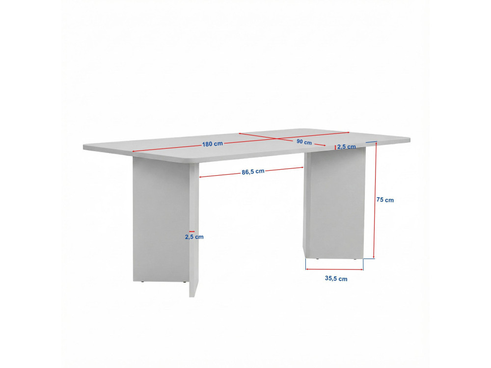 Table à manger en bois "Linza" - 180 x 90 x 75 cm - Travertin / Noyer Milano