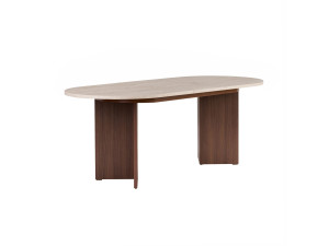 Table à manger extensible en bois "Sorell" - 160 x 90 x 75 cm - Travertin / Noyer Milano