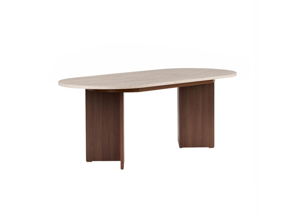 Table à manger extensible en bois "Sorell" - 160 x 90 x 75 cm - Travertin / Noyer Milano
