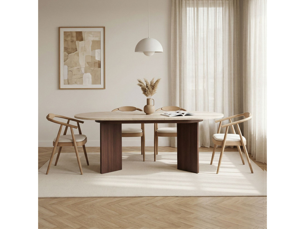 Table à manger extensible en bois "Sorell" - 160 x 90 x 75 cm - Travertin / Noyer Milano