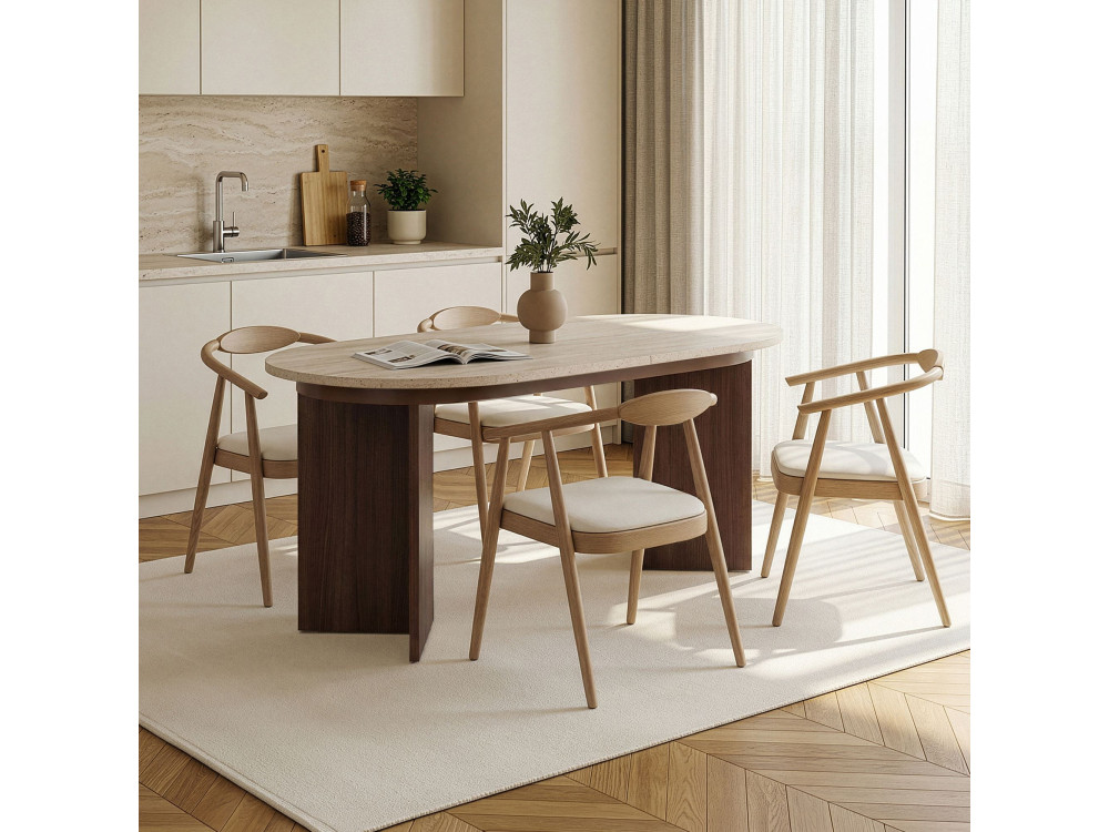 Table à manger extensible en bois "Sorell" - 160 x 90 x 75 cm - Travertin / Noyer Milano