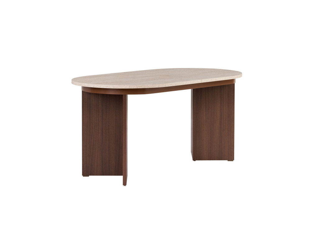 Table à manger extensible en bois "Sorell" - 160 x 90 x 75 cm - Travertin / Noyer Milano