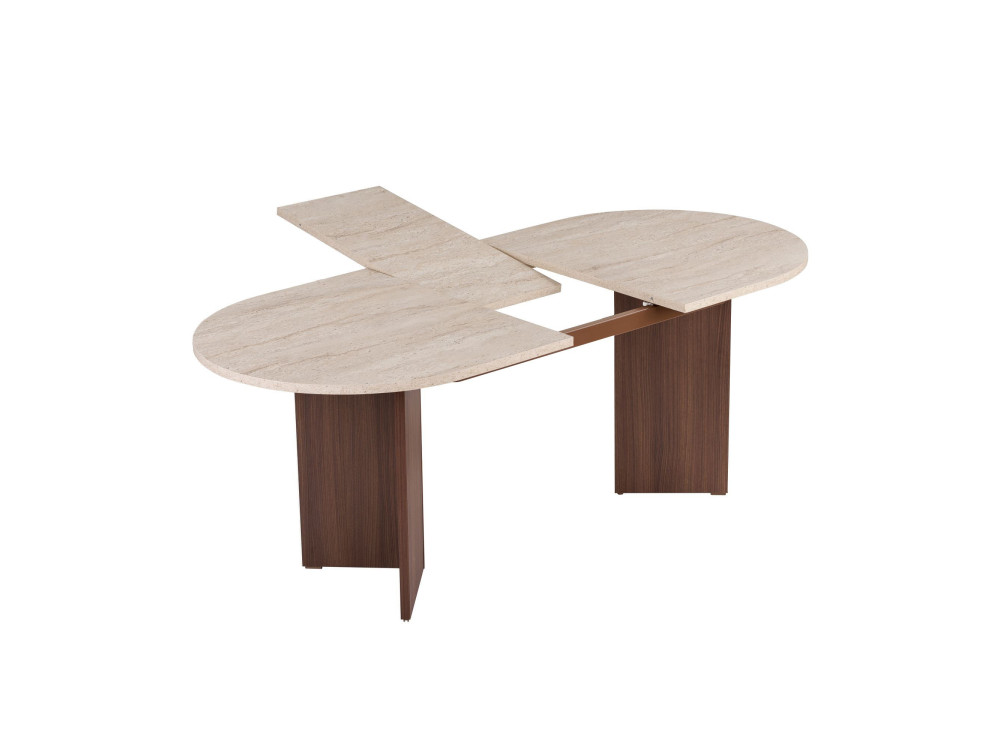 Table à manger extensible en bois "Sorell" - 160 x 90 x 75 cm - Travertin / Noyer Milano