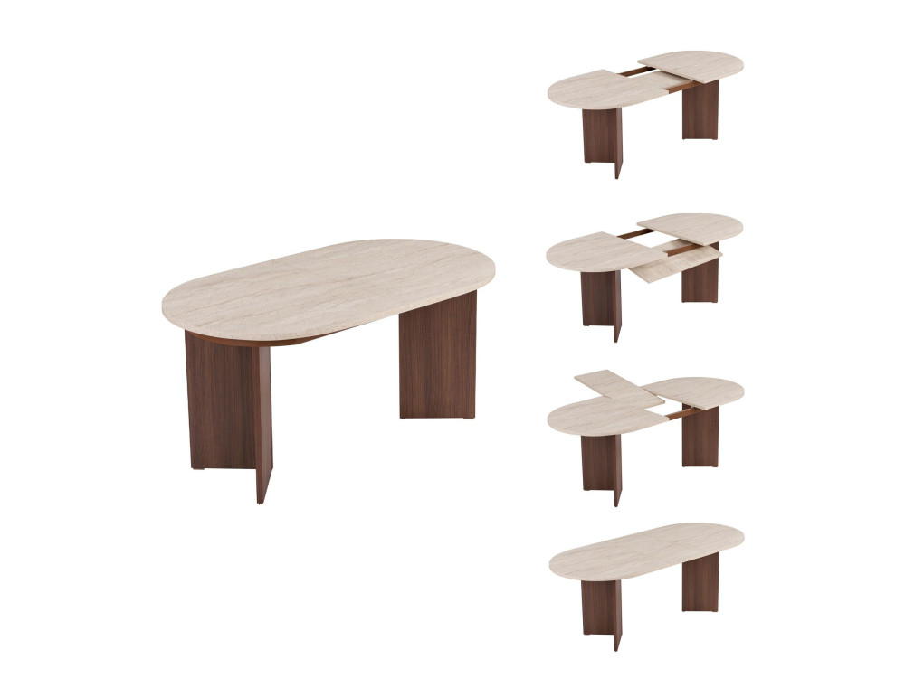 Table à manger extensible en bois "Sorell" - 160 x 90 x 75 cm - Travertin / Noyer Milano