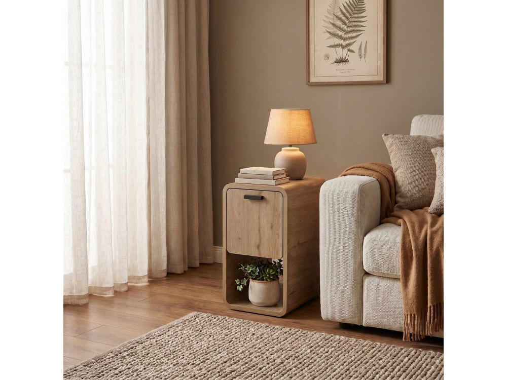 Table de chevet en bois "ROVEL" - 30 x 39 x 50 cm - Beige