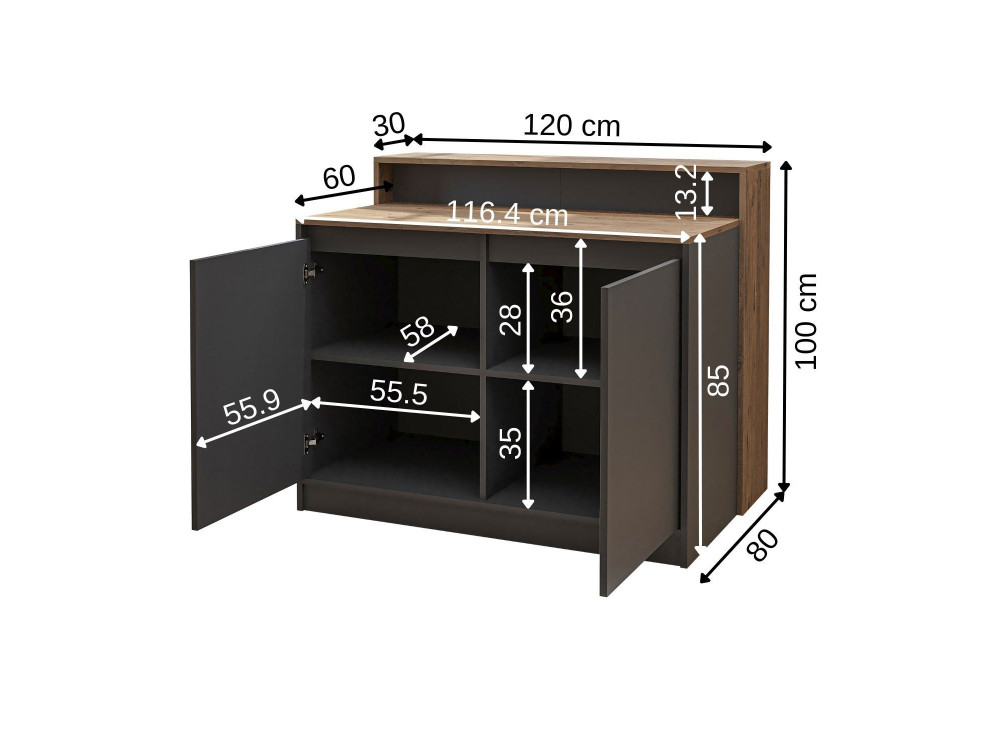 Table de cuisine en bois " 2801 " - 120 x 80 x 100 cm - Anthracite