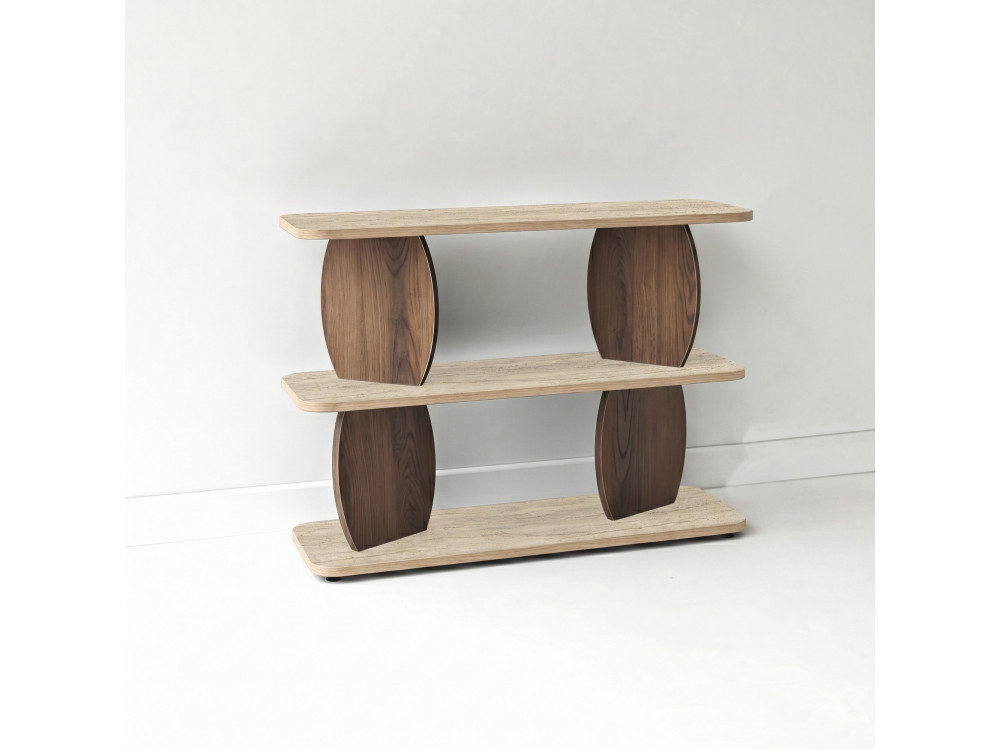 Table d'appoint en bois "Armonia" - 90 x 30 x 70 cm - Travertin / Noyer
