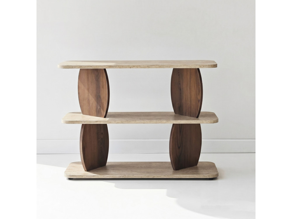 Table d'appoint en bois "Armonia" - 90 x 30 x 70 cm - Travertin / Noyer
