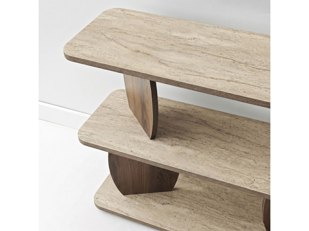Table d'appoint en bois "Armonia" - 90 x 30 x 70 cm - Travertin / Noyer
