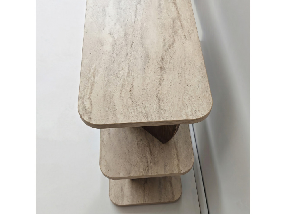 Table d'appoint en bois "Armonia" - 90 x 30 x 70 cm - Travertin / Noyer