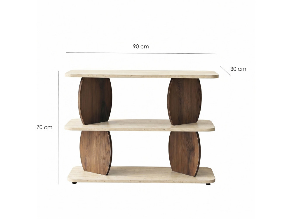 Table d'appoint en bois "Armonia" - 90 x 30 x 70 cm - Travertin / Noyer