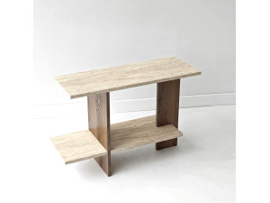 Table d'appoint en bois "Essenziale" - 80 x 30 x 55 cm - Travertin / Noyer