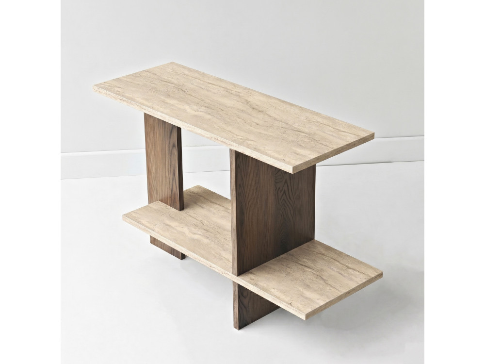 Table d'appoint en bois "Essenziale" - 80 x 30 x 55 cm - Travertin / Noyer