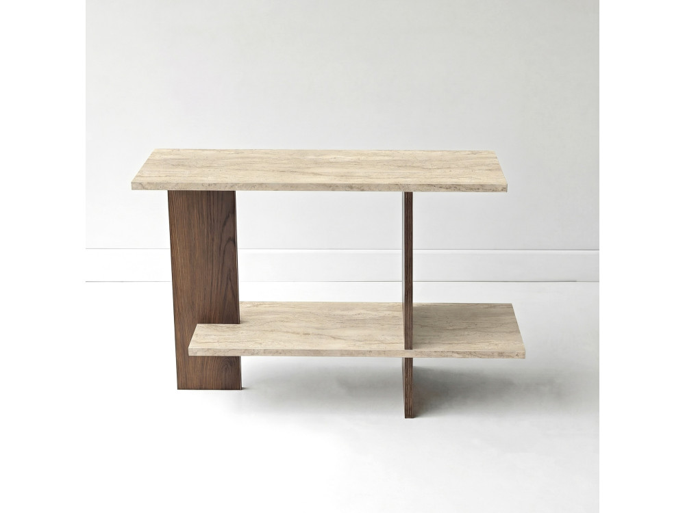 Table d'appoint en bois "Essenziale" - 80 x 30 x 55 cm - Travertin / Noyer