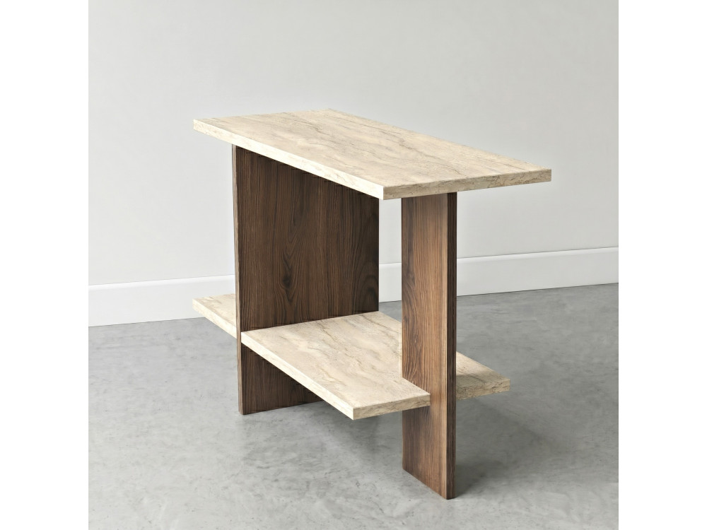 Table d'appoint en bois "Essenziale" - 80 x 30 x 55 cm - Travertin / Noyer