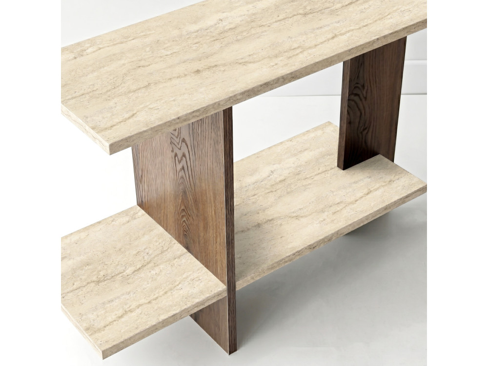 Table d'appoint en bois "Essenziale" - 80 x 30 x 55 cm - Travertin / Noyer