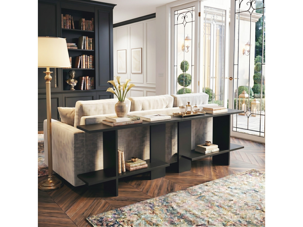Table d'appoint en bois "Essenziale" - 80 x 30 x 55 cm - Noir