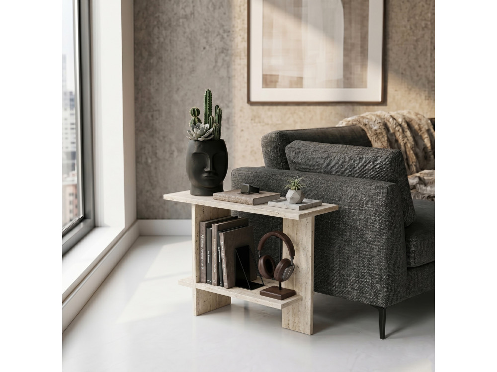 Table d'appoint en bois "Essenziale" - 80 x 30 x 55 cm - Travertin