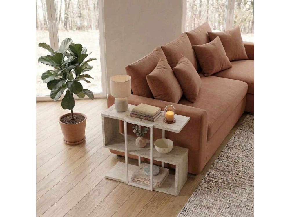 Table d'appoint en bois "HOMIA" - 56 x 25 x 56 cm - Travertin