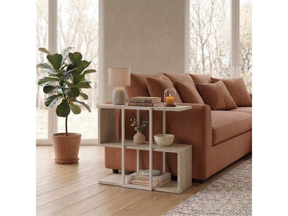 Table d'appoint en bois "HOMIA" - 56 x 25 x 56 cm - Travertin