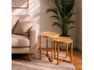 Lot de 2 tables gigognes en bois "Nil 2" - 50 x 50 x 62 cm - Beige
