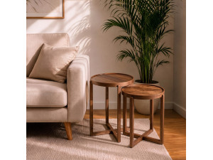 Lot de 2 tables gigognes en bois "Nil 2" - 50 x 50 x 62 cm - Marron