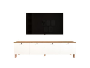 Meuble TV en bois " Nord " - 180 x 34 x 45 cm - Blanc / Chêne