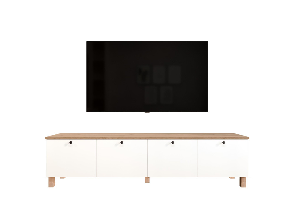 Meuble TV en bois " Nord " - 180 x 34 x 45 cm - Blanc / Chêne